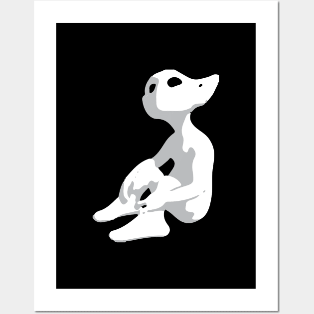 Curious Alien / Elf with pointy ears looks up (white and grey) - ORENOB logo Wall Art by ORENOB